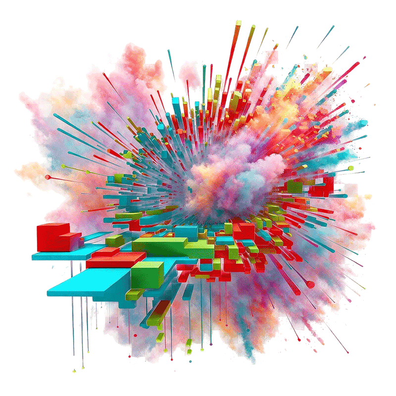 Colourful abstract burst of creativity, motion and print
